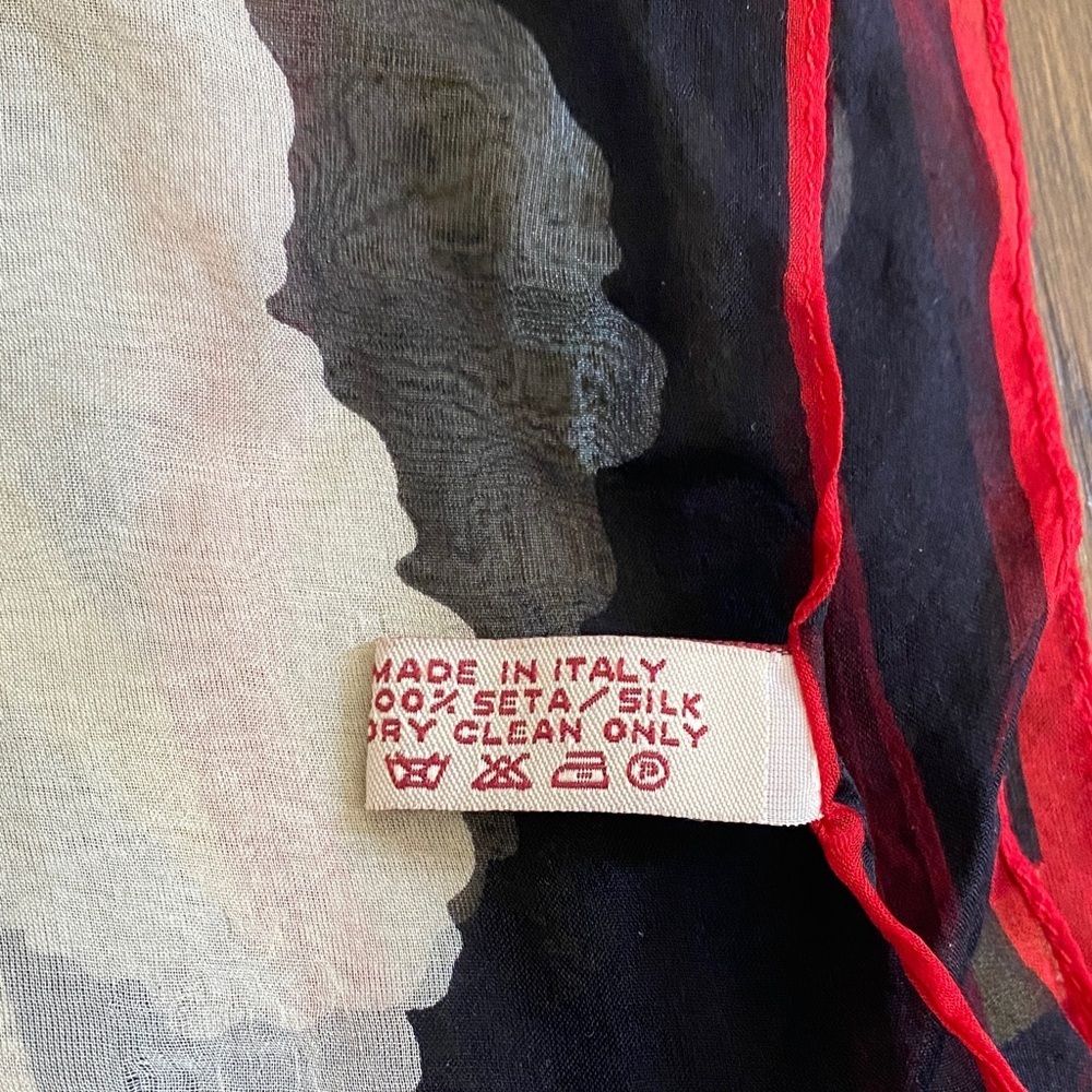 Authentic Kenzo Silk Black Scarf with Floral Design and Red Border - Picture 5 of 6